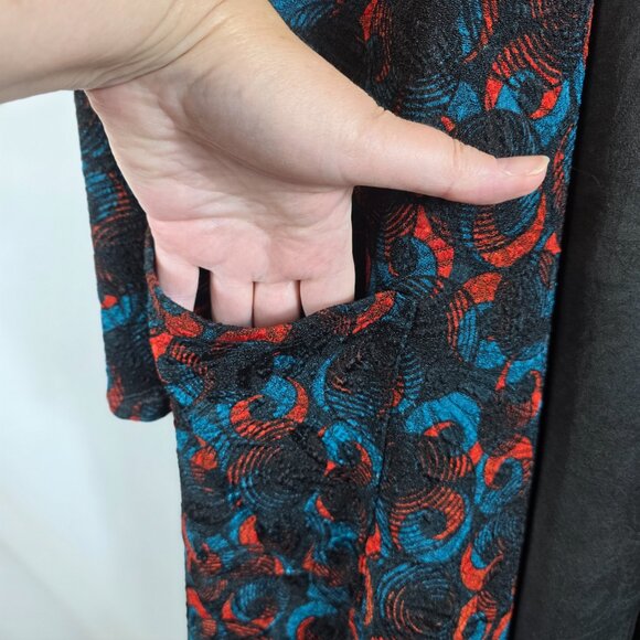 Lularoe Sarah Cardigan Women's Size Small Black, Turquoise Orange Geo Print NEW - Picture 6 of 14